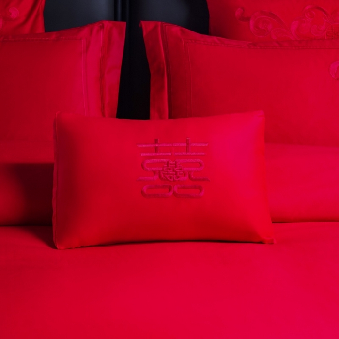 91家纺网 家纺一手货源 找家纺 慕她家纺 2026年全棉纯棉婚庆四件套大红色刺绣结床上用品 宫廷盛意