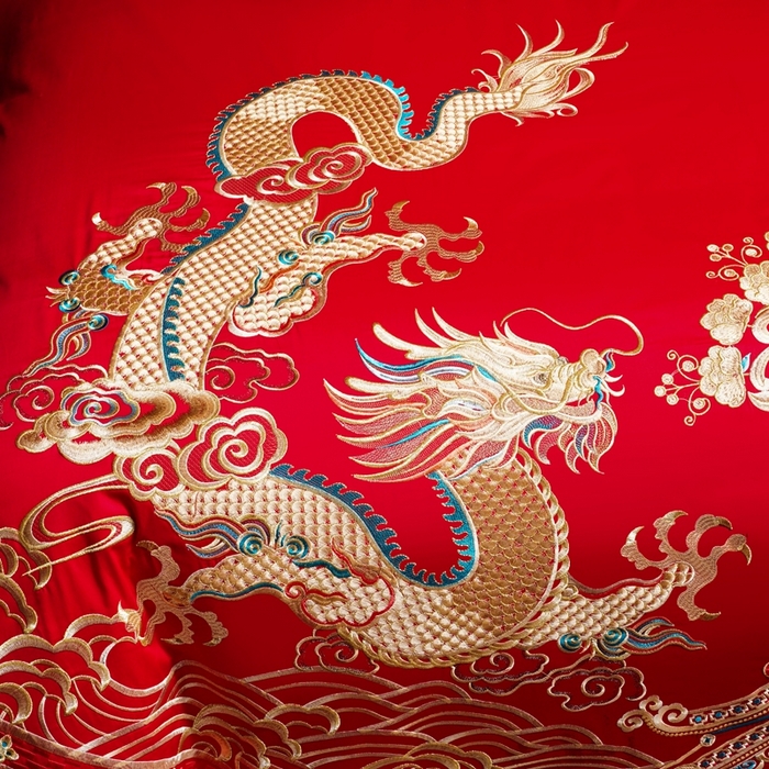 91家纺网 家纺一手货源 找家纺 慕她家纺 2026年全棉纯棉婚庆四件套大红色刺绣结床上用品 情定龙凤