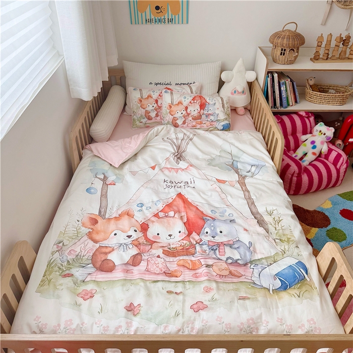 91家纺网 家纺一手货源 找家纺 （总）萌宝家纺 2026新款春夏儿童全棉60贡缎被套幼儿园三件套含芯6件套