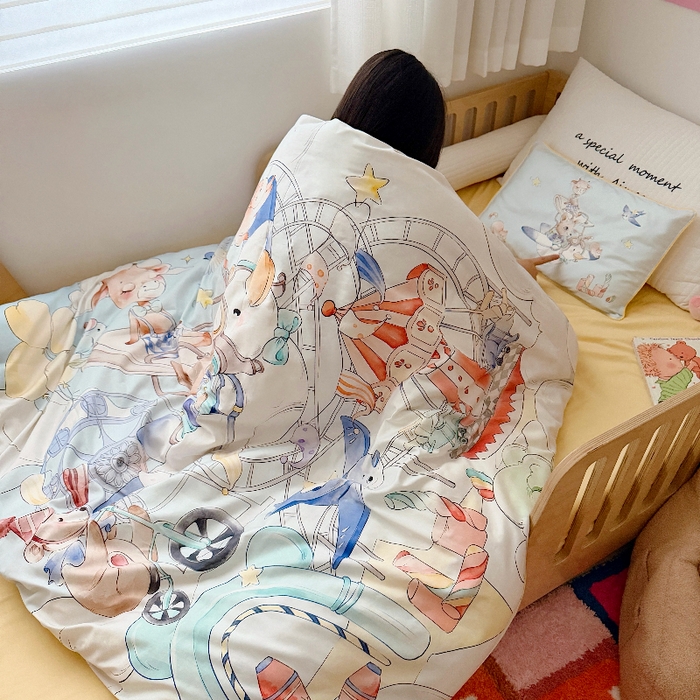 91家纺网 家纺一手货源 找家纺 （总）萌宝家纺 2026新款春夏儿童全棉60贡缎被套幼儿园三件套含芯6件套