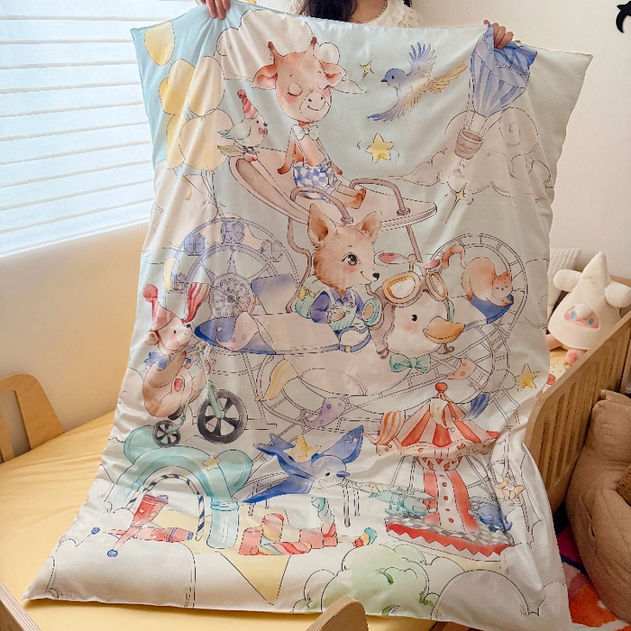 91家纺网 家纺一手货源 找家纺 （总）萌宝家纺 2026新款春夏儿童全棉60贡缎被套幼儿园三件套含芯6件套