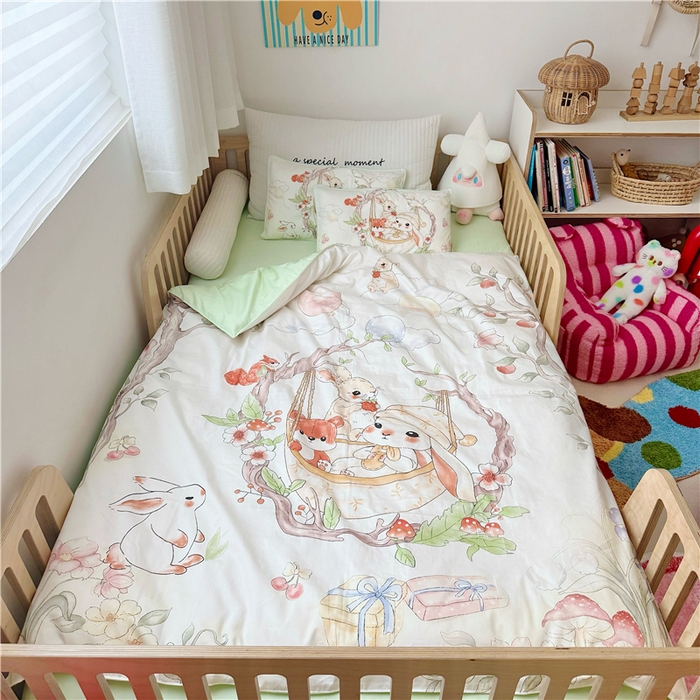 91家纺网 家纺一手货源 找家纺 （总）萌宝家纺 2026新款春夏儿童全棉60贡缎被套幼儿园三件套含芯6件套