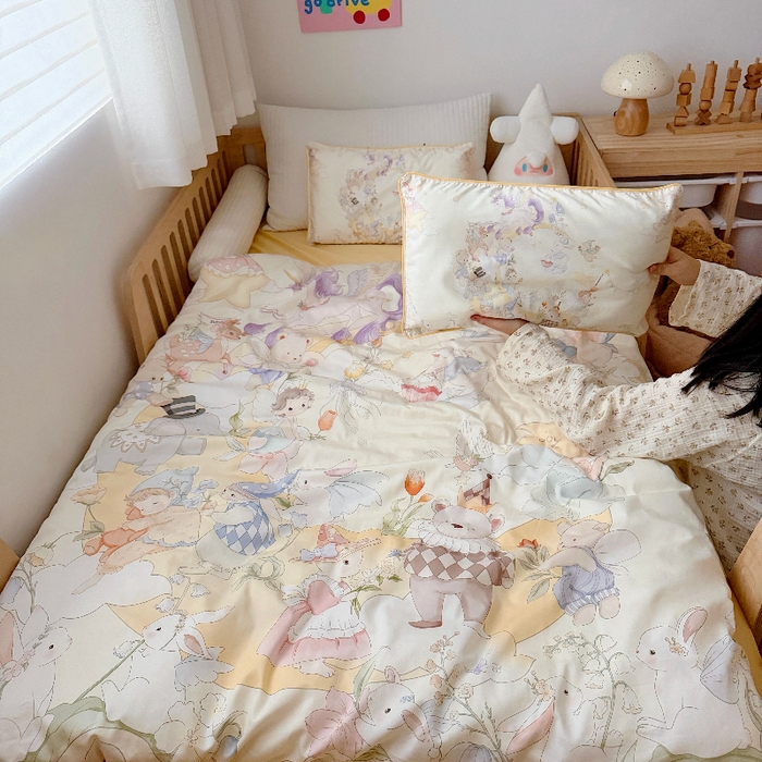 91家纺网 家纺一手货源 找家纺 （总）萌宝家纺 2026新款春夏儿童全棉60贡缎被套幼儿园三件套含芯6件套