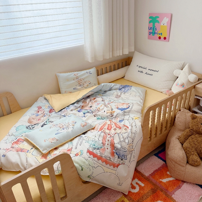 91家纺网 家纺一手货源 找家纺 （总）萌宝家纺 2026新款春夏儿童全棉60贡缎被套幼儿园三件套含芯6件套