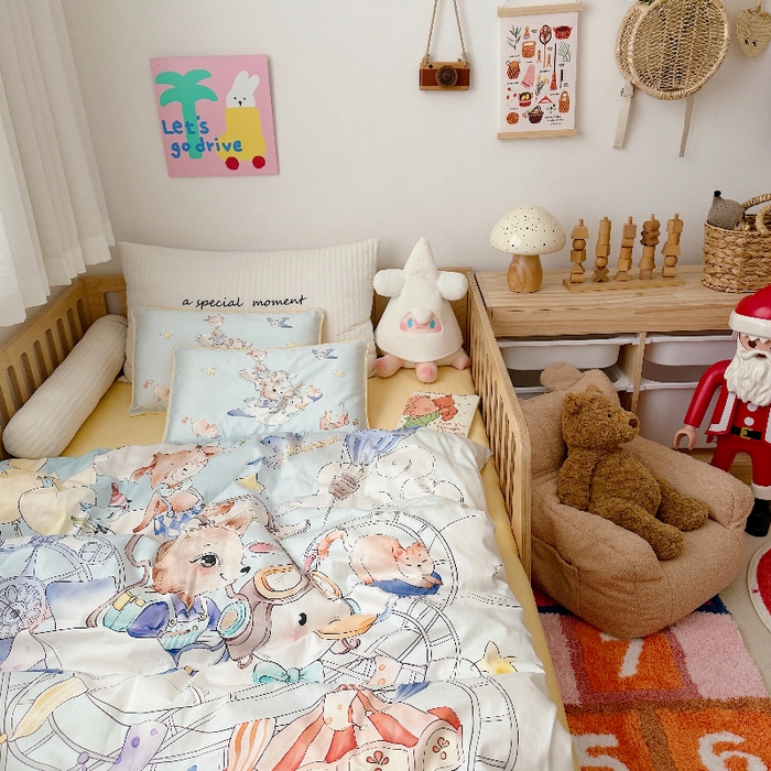 91家纺网 家纺一手货源 找家纺 （总）萌宝家纺 2026新款春夏儿童全棉60贡缎被套幼儿园三件套含芯6件套