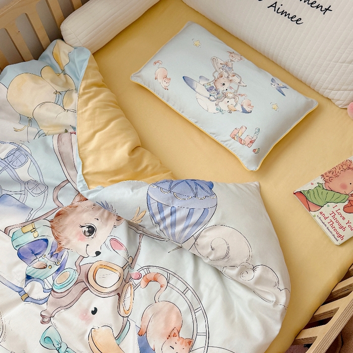 91家纺网 家纺一手货源 找家纺 （总）萌宝家纺 2026新款春夏儿童全棉60贡缎被套幼儿园三件套含芯6件套