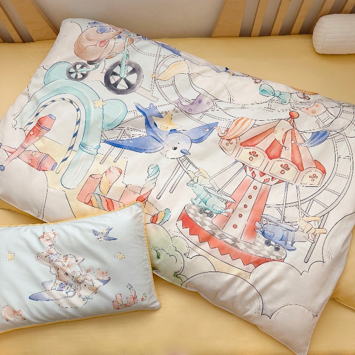 91家纺网 家纺一手货源 找家纺 （总）萌宝家纺 2026新款春夏儿童全棉60贡缎被套幼儿园三件套含芯6件套