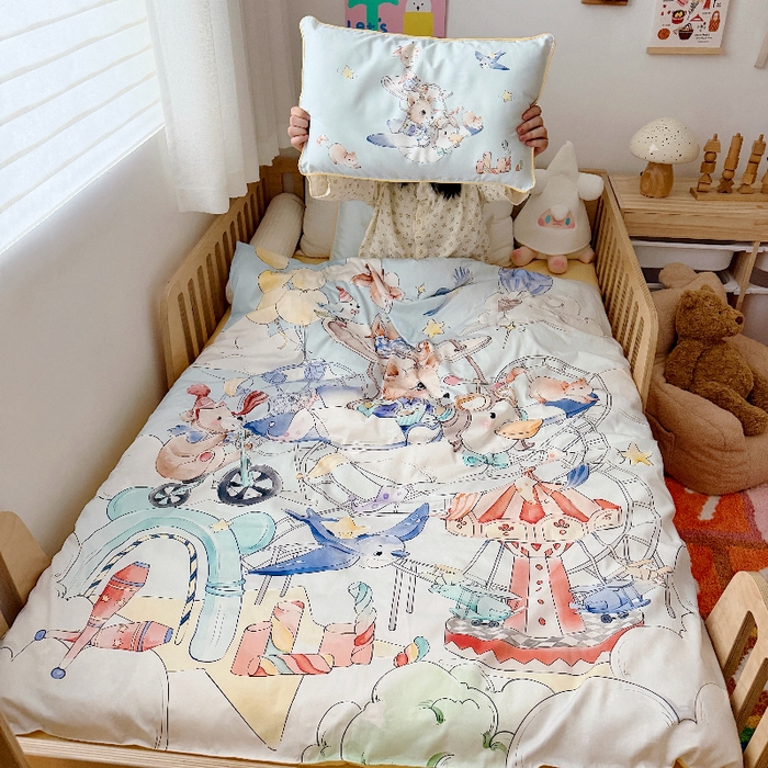 91家纺网 家纺一手货源 找家纺 （总）萌宝家纺 2026新款春夏儿童全棉60贡缎被套幼儿园三件套含芯6件套