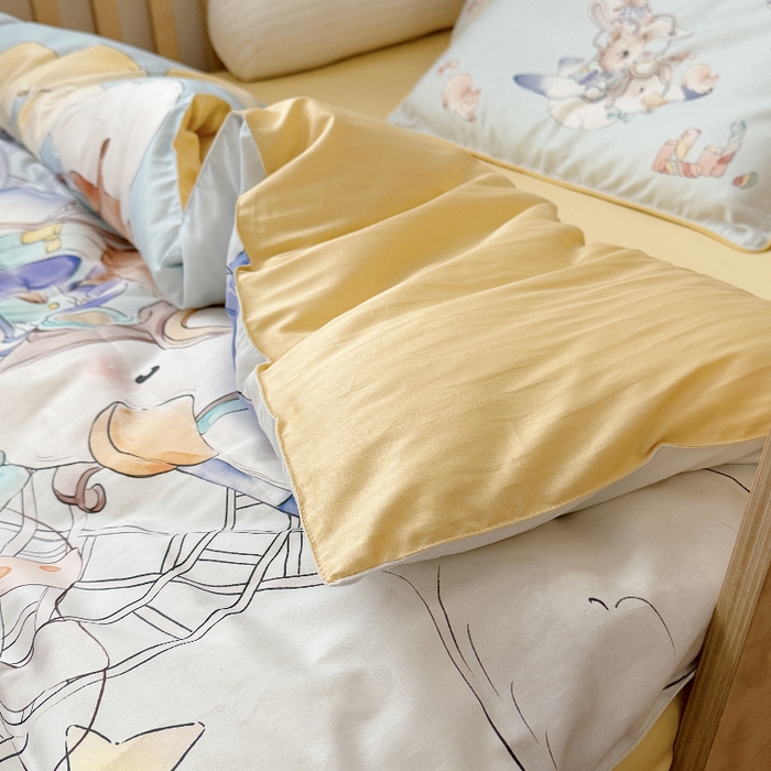 91家纺网 家纺一手货源 找家纺 萌宝家纺 2026新款春夏儿童全棉60贡缎被套幼儿园三件套含芯6件套 游乐园