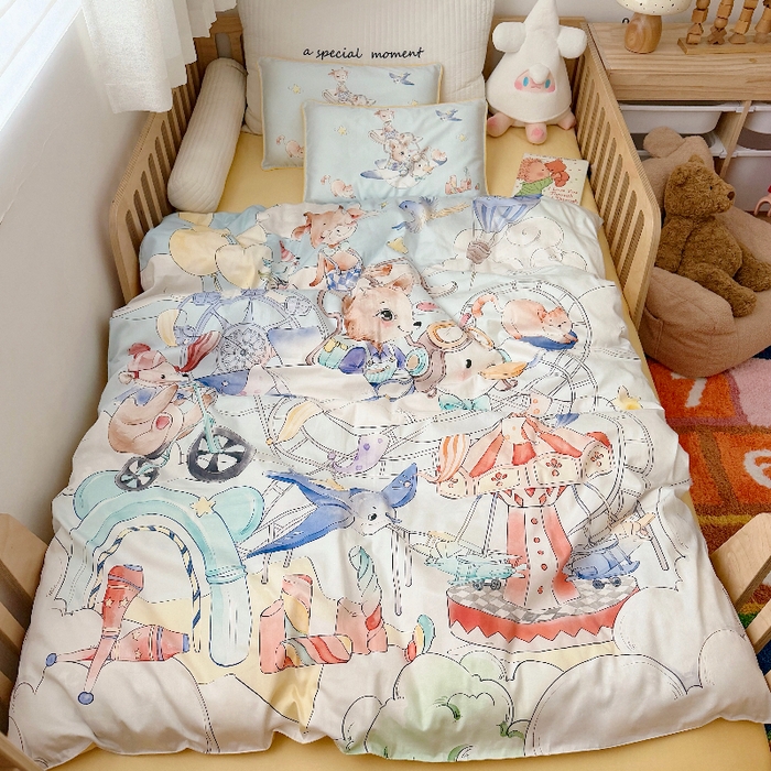 91家纺网 家纺一手货源 找家纺 （总）萌宝家纺 2026新款春夏儿童全棉60贡缎被套幼儿园三件套含芯6件套