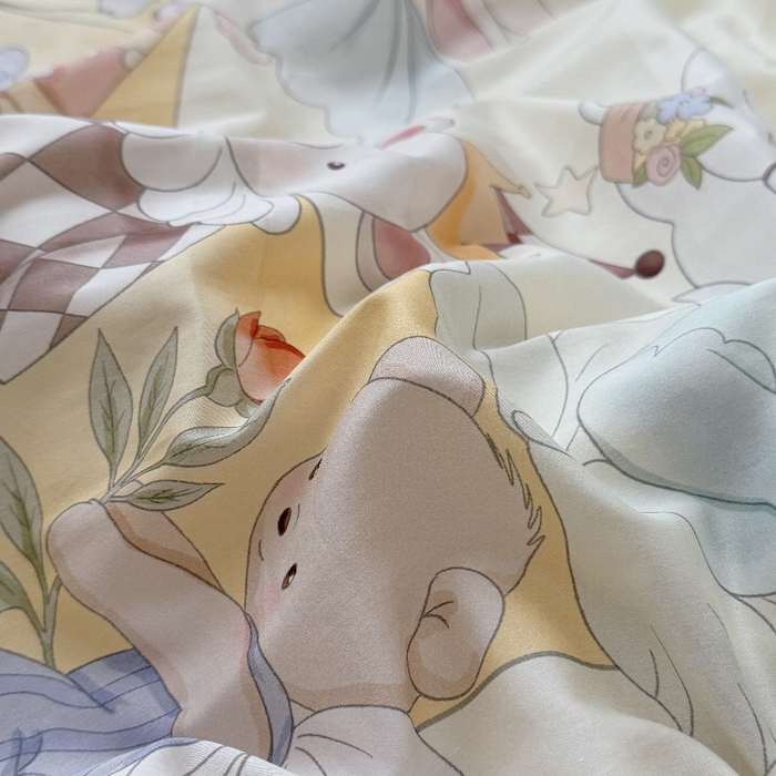 91家纺网 家纺一手货源 找家纺 萌宝家纺 2026新款春夏儿童全棉60贡缎被套幼儿园三件套含芯6件套 云月绮梦