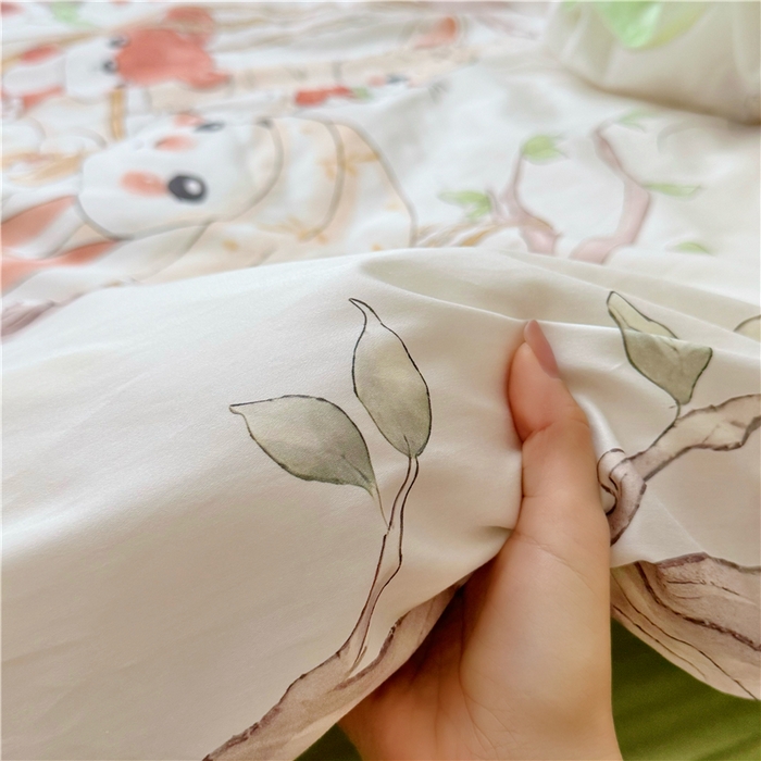 91家纺网 家纺一手货源 找家纺 萌宝家纺 2026新款春夏儿童全棉60贡缎被套幼儿园三件套含芯6件套 摇篮兔子