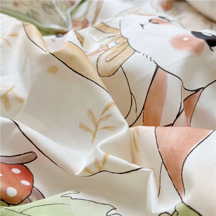 91家纺网 家纺一手货源 找家纺 萌宝家纺 2026新款春夏儿童全棉60贡缎被套幼儿园三件套含芯6件套 摇篮兔子