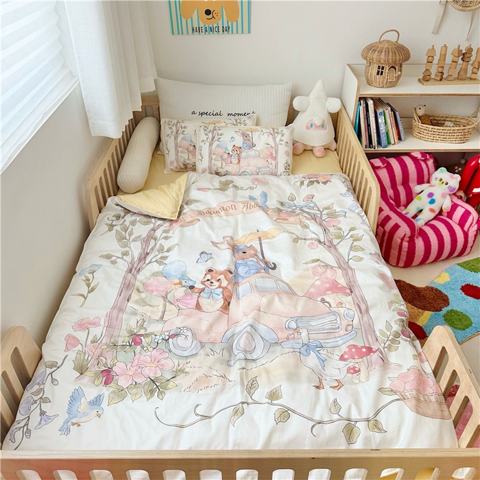 萌宝家纺 2026新款春夏儿童全棉60贡缎被套幼儿园三件套含芯6件套 汽车旅行