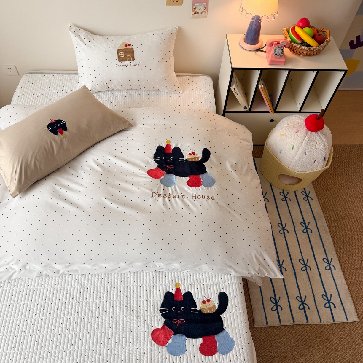 吾欢心 2026春夏新款水洗棉床盖款四件套夏被四件套 搞怪猫咪