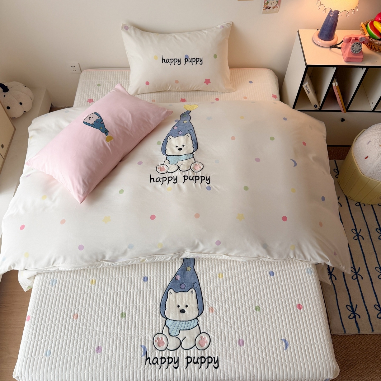 吾欢心 2026春夏新款水洗棉床盖款四件套夏被四件套 开心露比