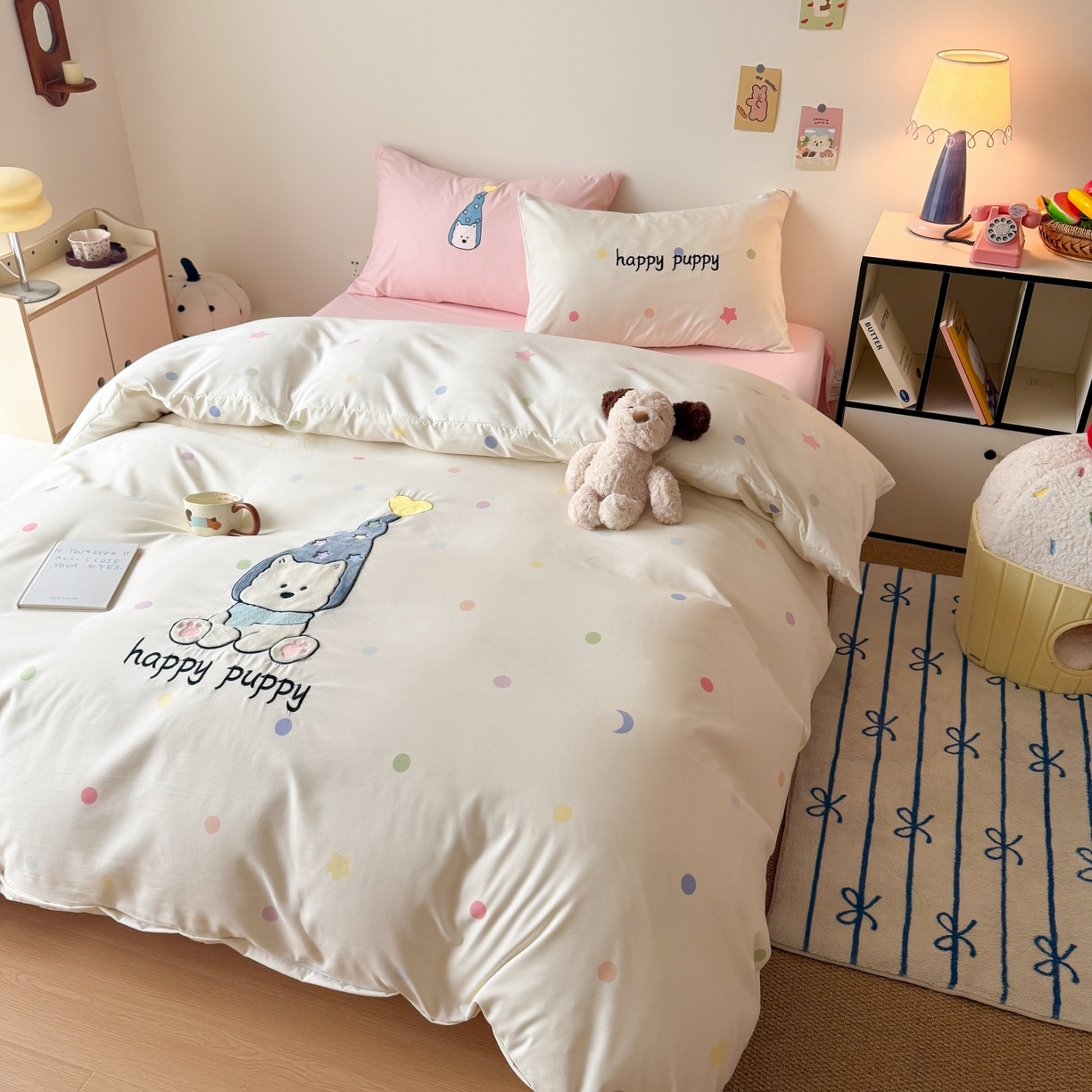 91家纺网 家纺一手货源 找家纺 吾欢心 2026春夏新款水洗棉床盖款四件套夏被四件套 开心露比