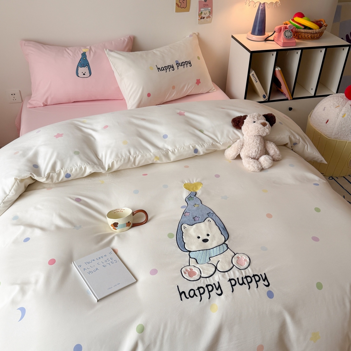 91家纺网 家纺一手货源 找家纺 吾欢心 2026春夏新款水洗棉床盖款四件套夏被四件套 开心露比