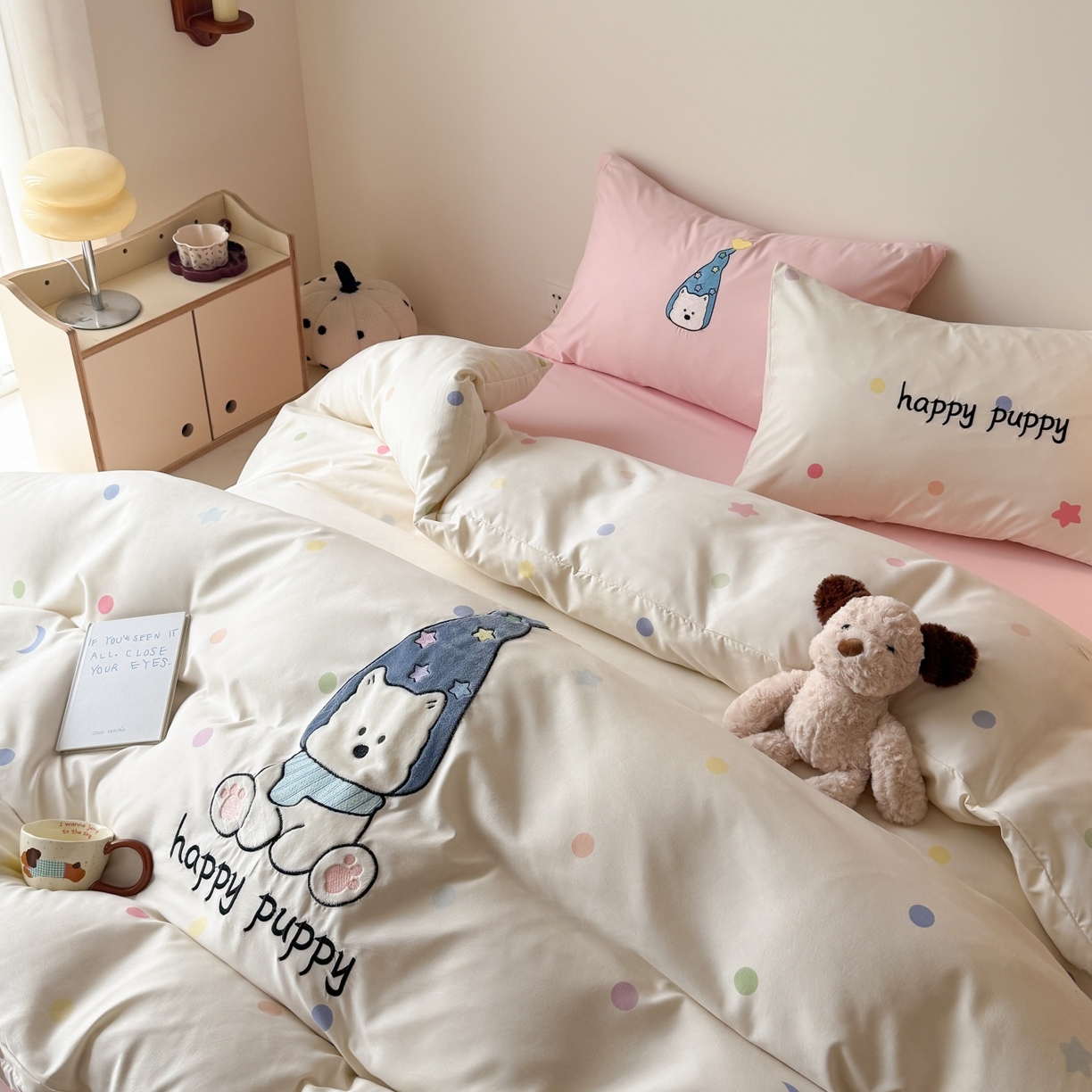 91家纺网 家纺一手货源 找家纺 吾欢心 2026春夏新款水洗棉床盖款四件套夏被四件套 开心露比