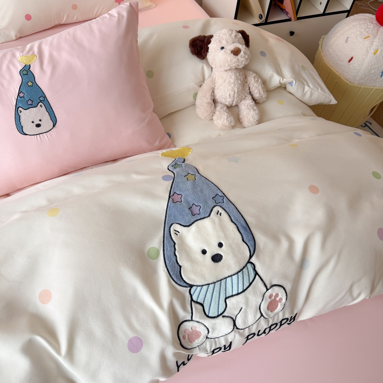 91家纺网 家纺一手货源 找家纺 吾欢心 2026春夏新款水洗棉床盖款四件套夏被四件套 开心露比