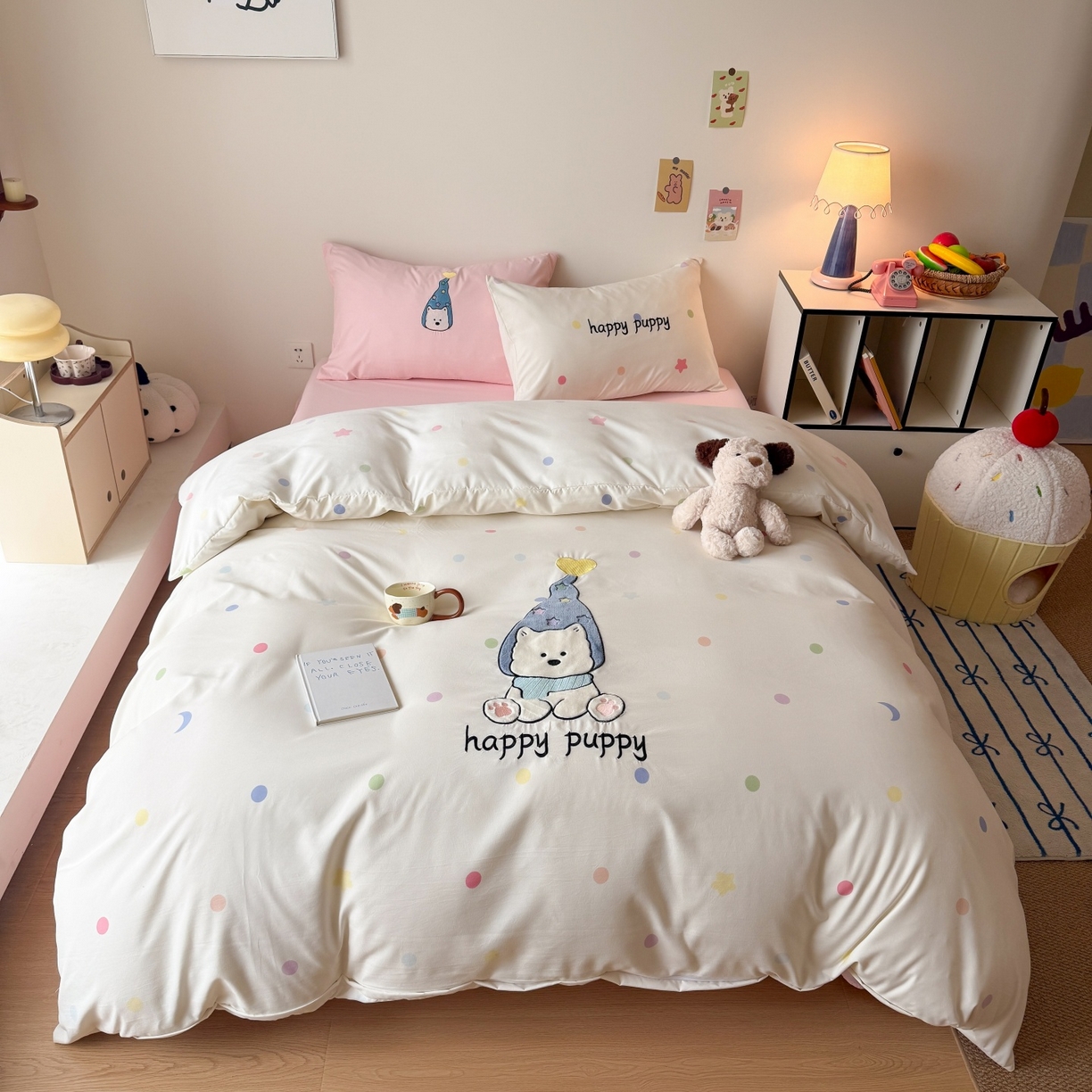 91家纺网 家纺一手货源 找家纺 吾欢心 2026春夏新款水洗棉床盖款四件套夏被四件套 开心露比