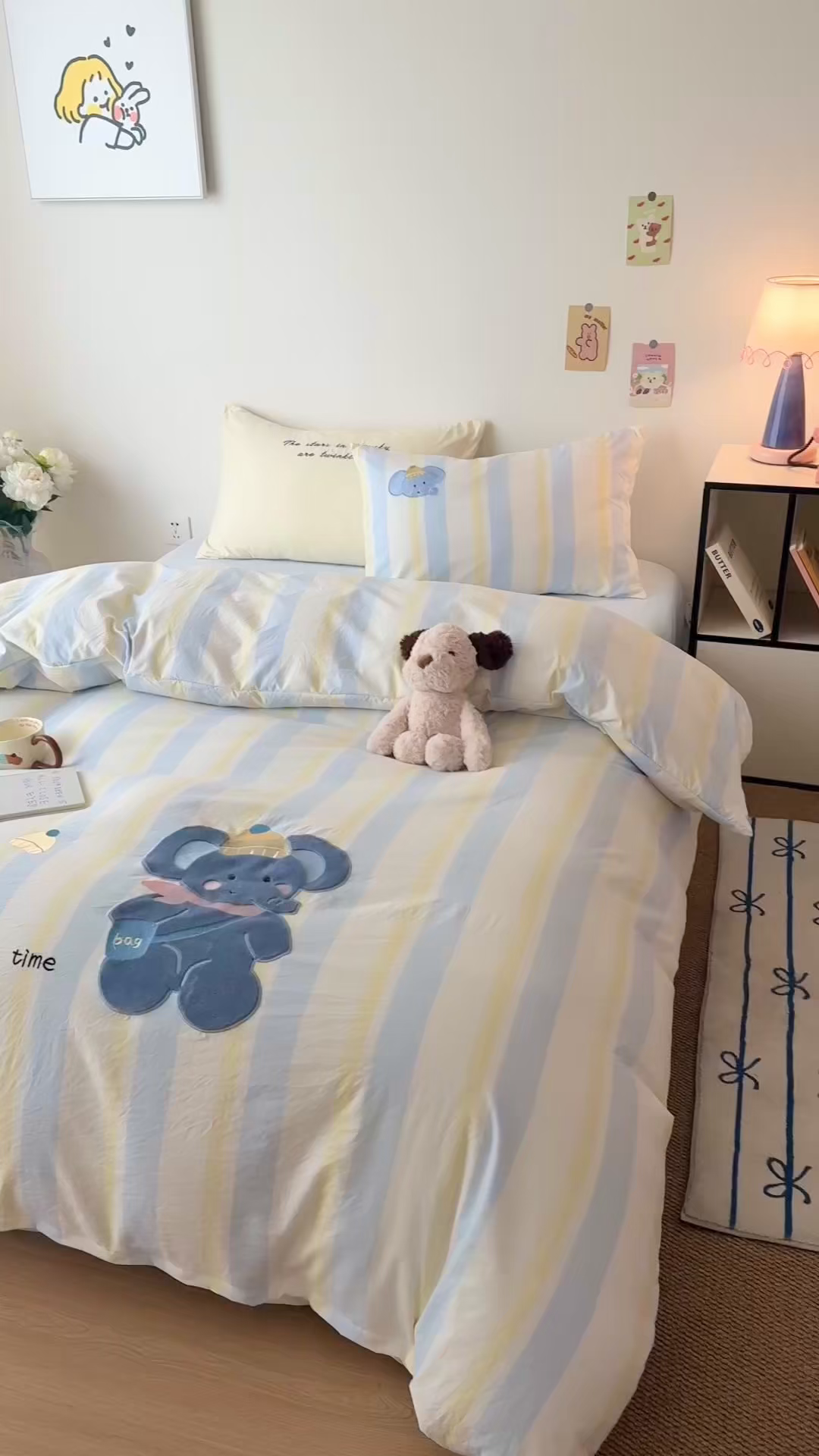 91家纺网 家纺一手货源 找家纺 吾欢心 2026春夏新款水洗棉床盖款四件套夏被四件套 萌萌小象