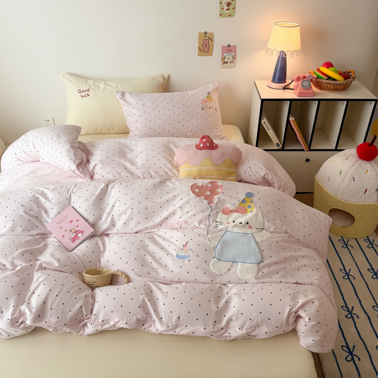 91家纺网 家纺一手货源 找家纺 吾欢心 2026春夏新款水洗棉床盖款四件套夏被四件套 气球猫咪