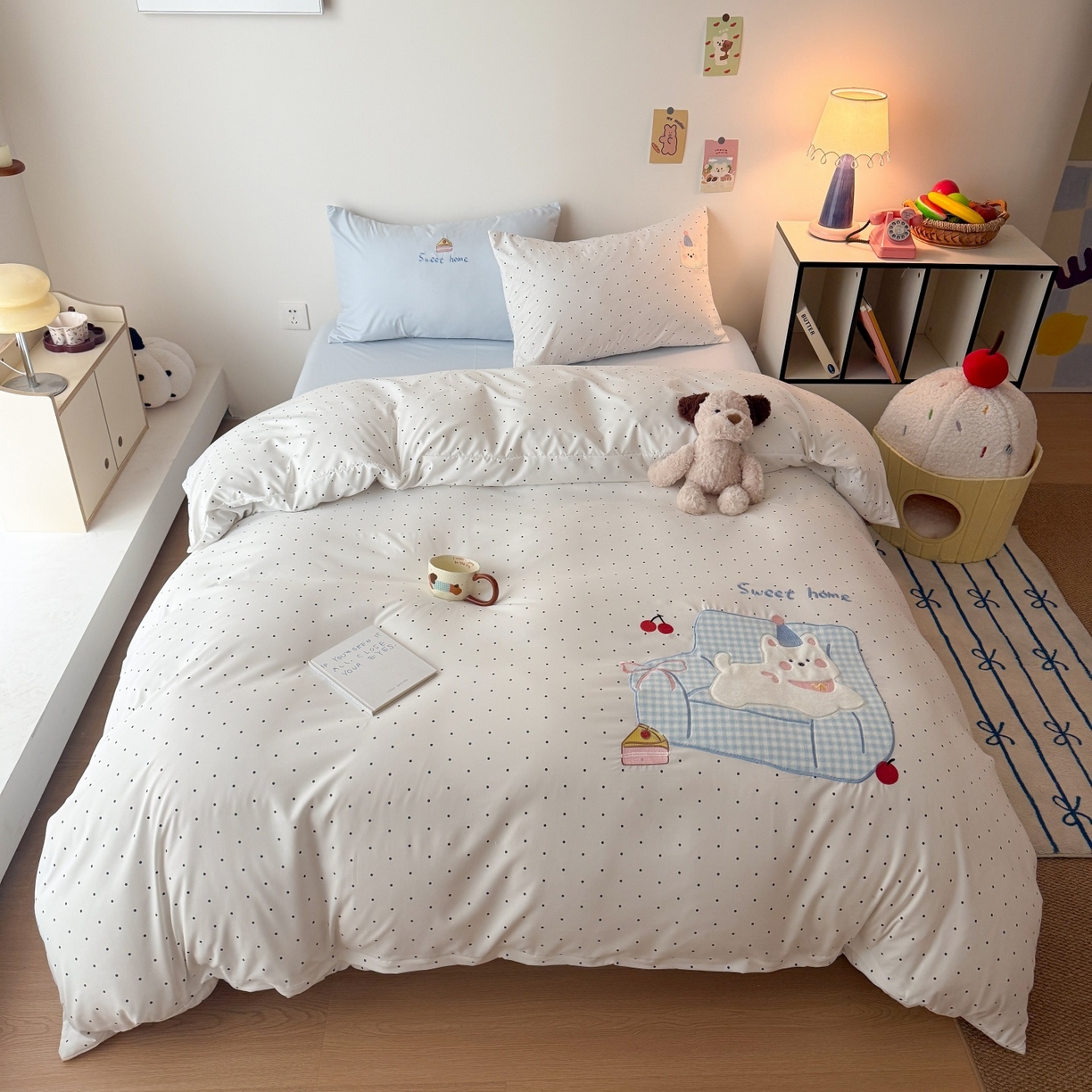 91家纺网 家纺一手货源 找家纺 吾欢心 2026春夏新款水洗棉床盖款四件套夏被四件套 沙发狗