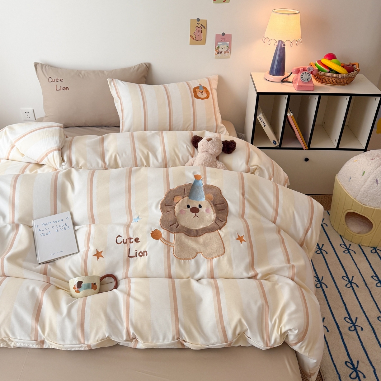 91家纺网 家纺一手货源 找家纺 吾欢心 2026春夏新款水洗棉床盖款四件套夏被四件套 小狮子