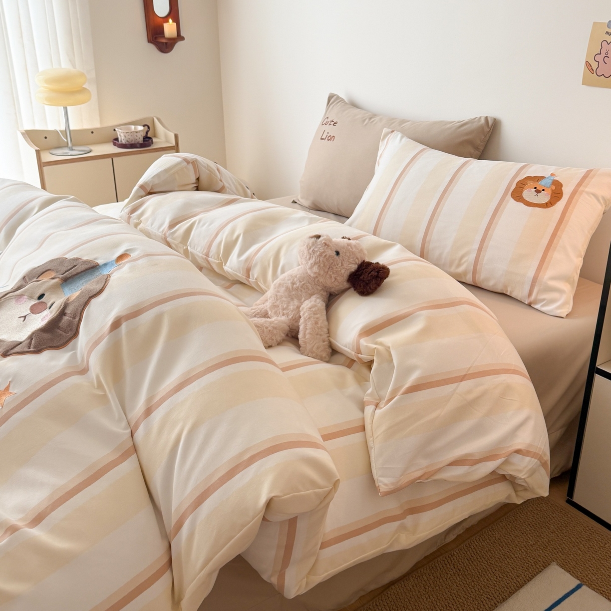 91家纺网 家纺一手货源 找家纺 吾欢心 2026春夏新款水洗棉床盖款四件套夏被四件套 小狮子