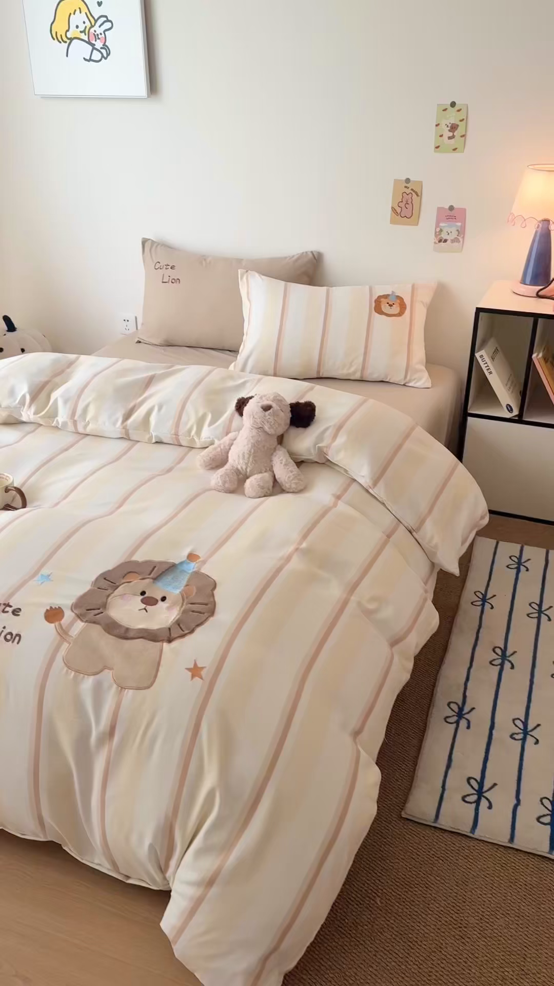 91家纺网 家纺一手货源 找家纺 吾欢心 2026春夏新款水洗棉床盖款四件套夏被四件套 小狮子