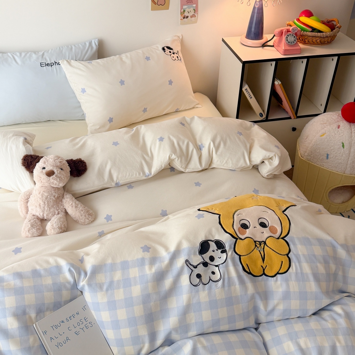 91家纺网 家纺一手货源 找家纺 吾欢心 2026春夏新款水洗棉床盖款四件套夏被四件套 星星宝贝