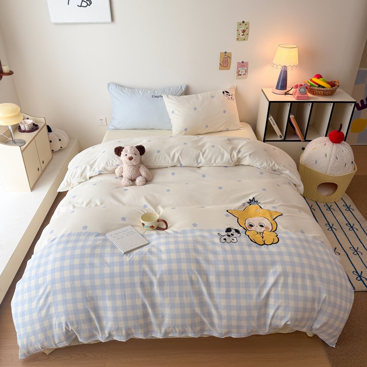 91家纺网 家纺一手货源 找家纺 吾欢心 2026春夏新款水洗棉床盖款四件套夏被四件套 星星宝贝