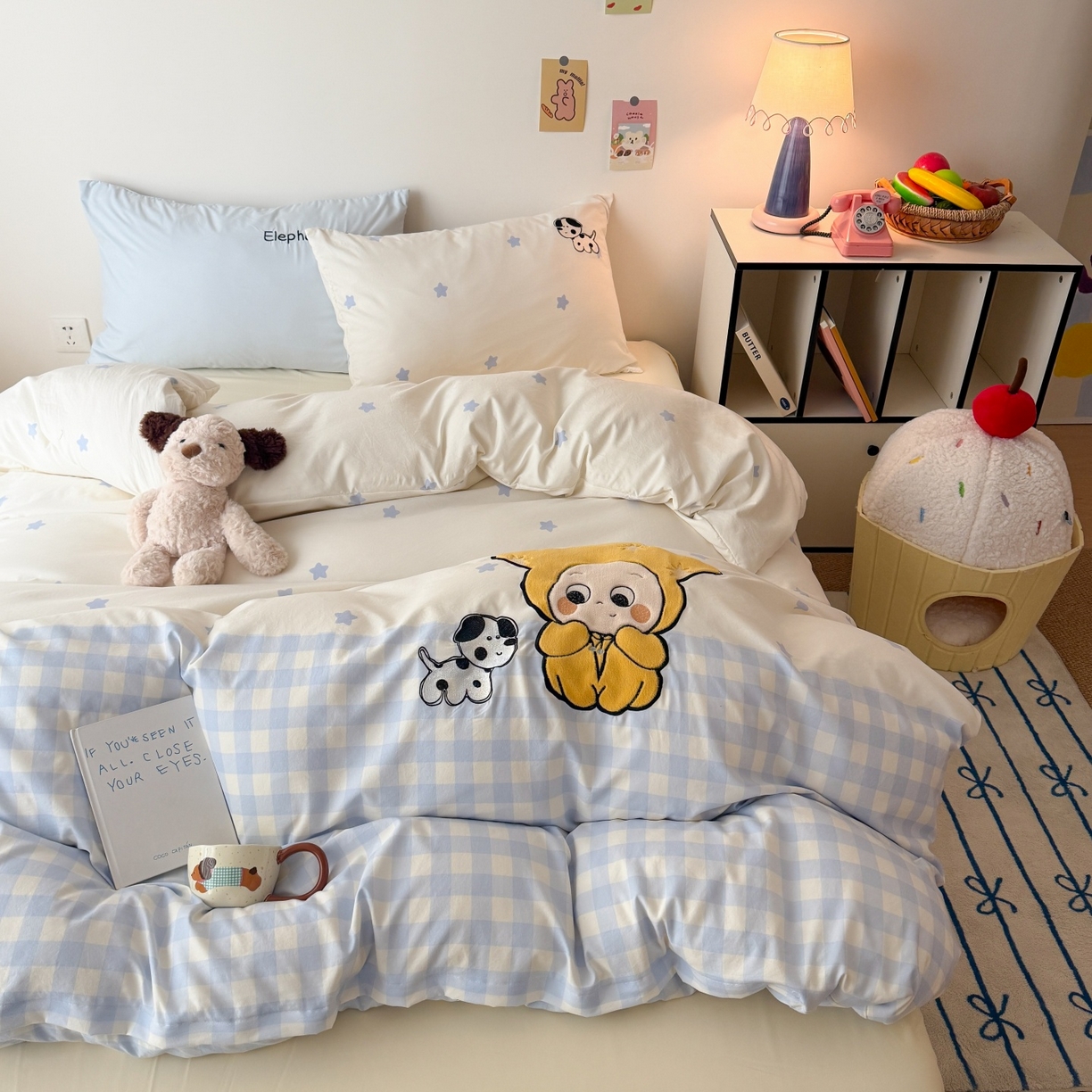 91家纺网 家纺一手货源 找家纺 吾欢心 2026春夏新款水洗棉床盖款四件套夏被四件套 星星宝贝