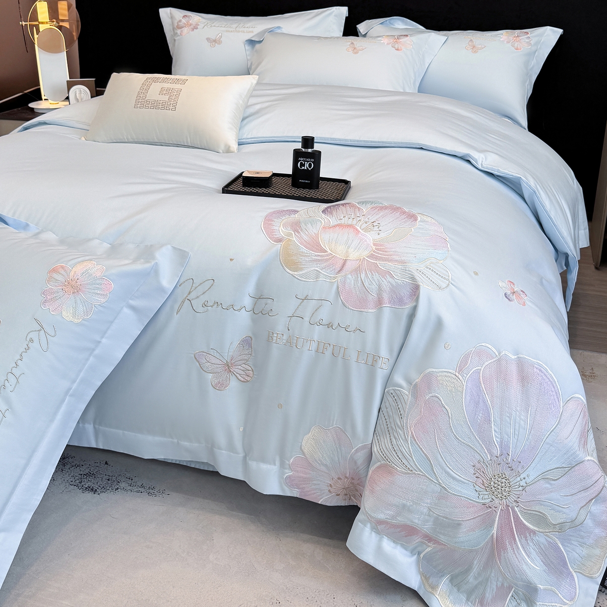 91家纺网 家纺一手货源 找家纺 家居1号家纺 2026新款50双股挚爱新疆长绒棉四件套 挚爱-晴蓝