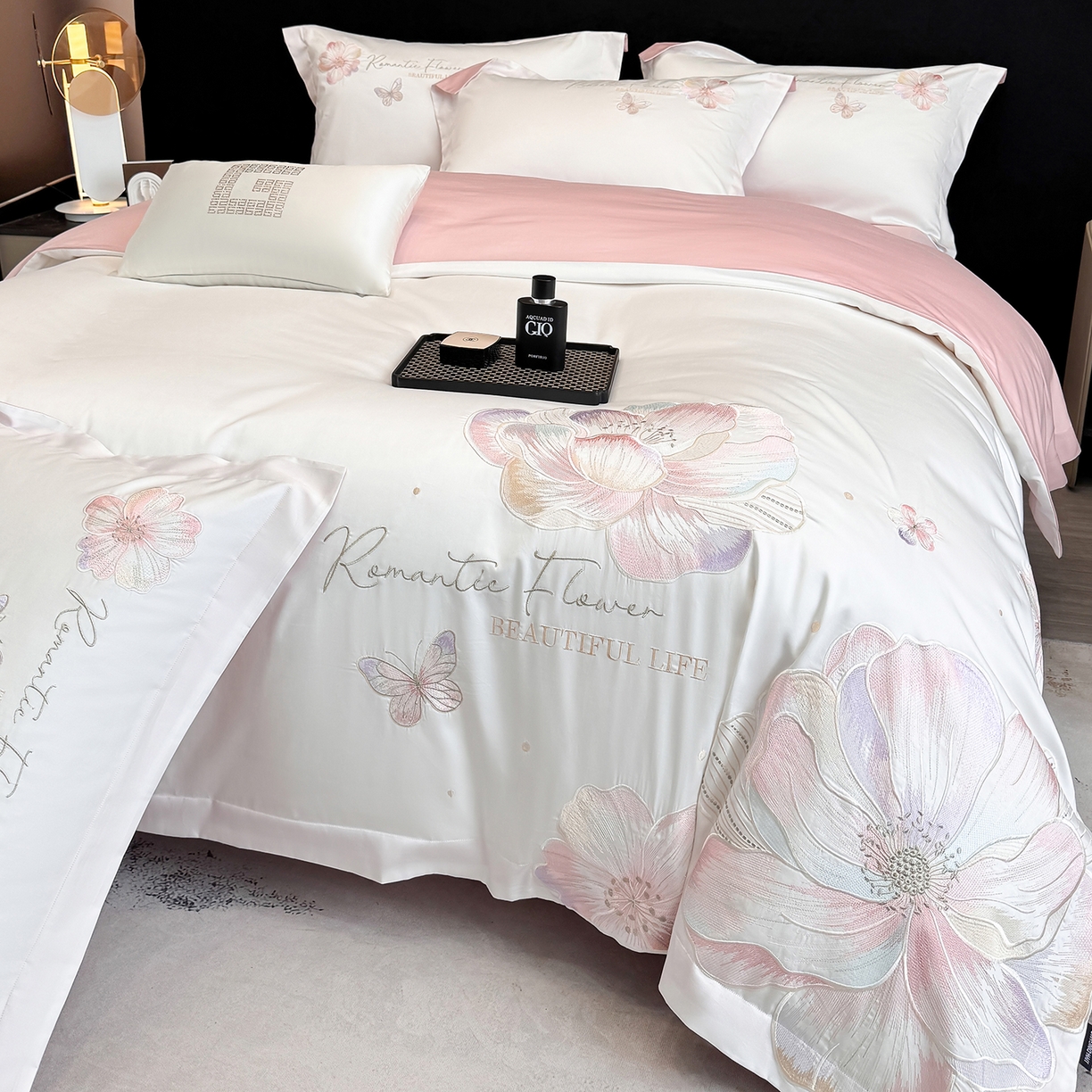 家居1号家纺 2026新款50双股挚爱新疆长绒棉四件套 挚爱-白拼粉