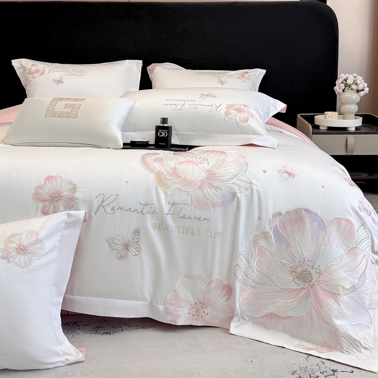 91家纺网 家纺一手货源 找家纺 家居1号家纺 2026新款50双股挚爱新疆长绒棉四件套 挚爱-白拼粉