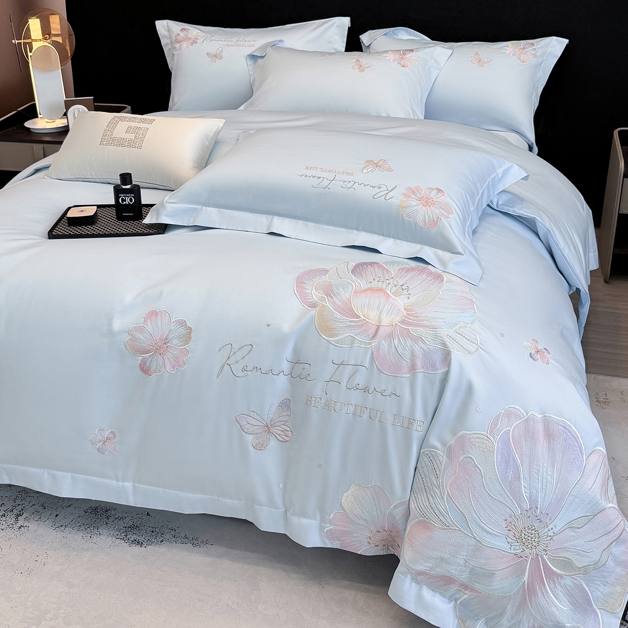 91家纺网 家纺一手货源 找家纺 家居1号家纺 2026新款50双股挚爱新疆长绒棉四件套 挚爱-晴蓝