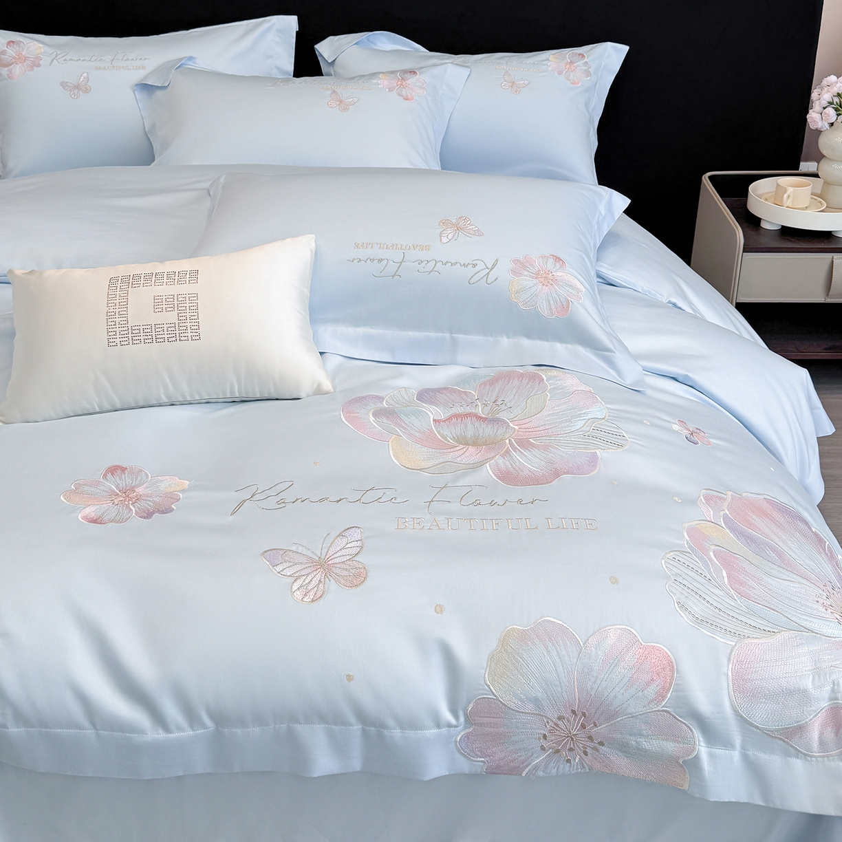 91家纺网 家纺一手货源 找家纺 家居1号家纺 2026新款50双股挚爱新疆长绒棉四件套 挚爱-晴蓝