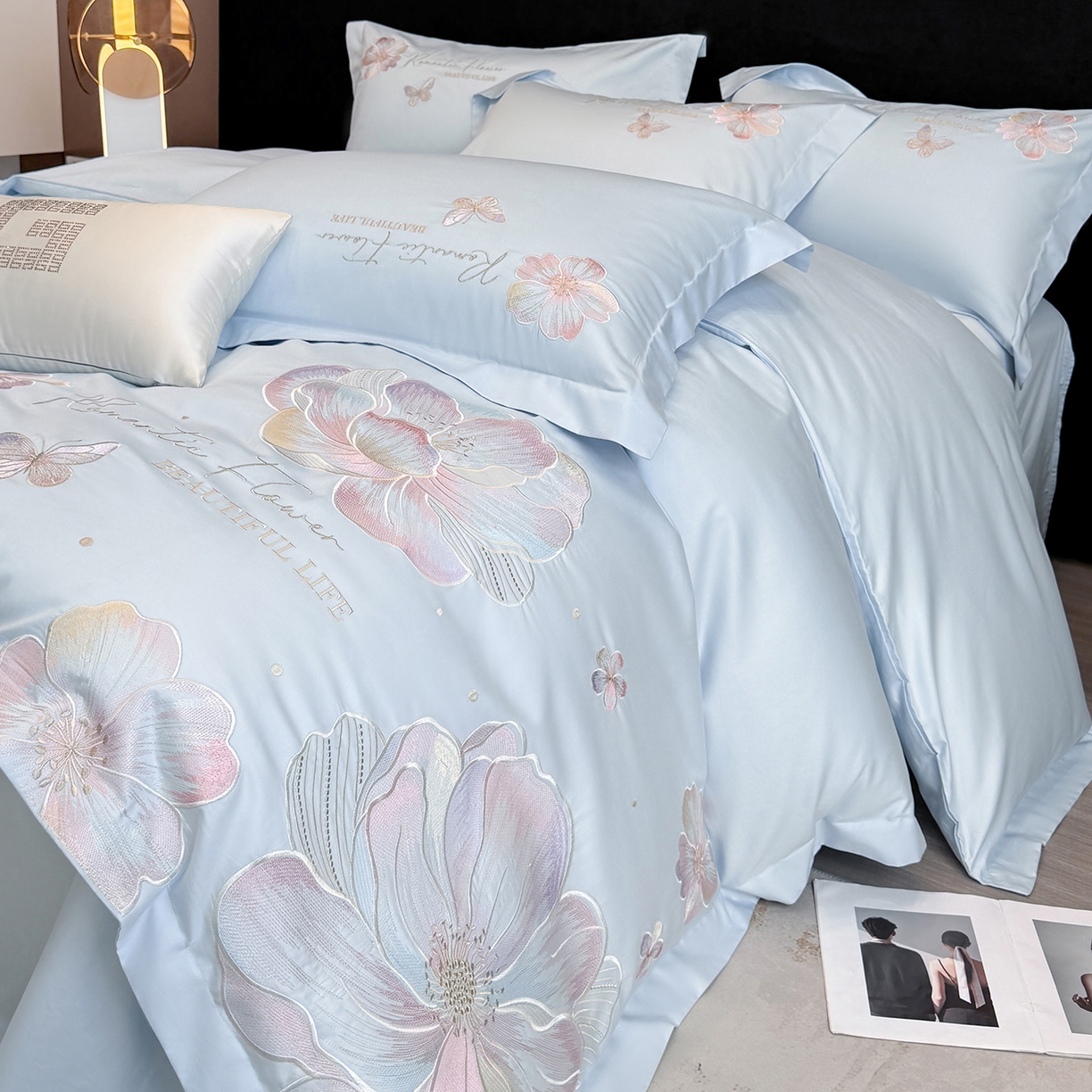 91家纺网 家纺一手货源 找家纺 家居1号家纺 2026新款50双股挚爱新疆长绒棉四件套 挚爱-晴蓝