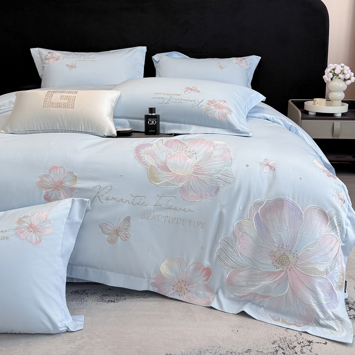 91家纺网 家纺一手货源 找家纺 家居1号家纺 2026新款50双股挚爱新疆长绒棉四件套 挚爱-晴蓝