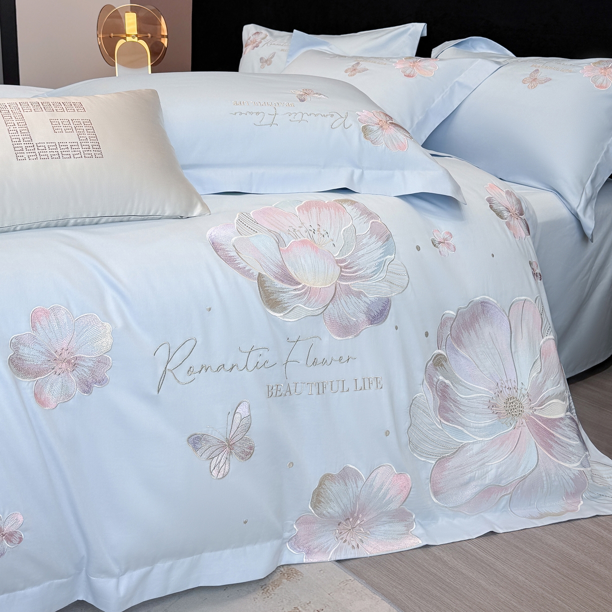 91家纺网 家纺一手货源 找家纺 家居1号家纺 2026新款50双股挚爱新疆长绒棉四件套 挚爱-晴蓝