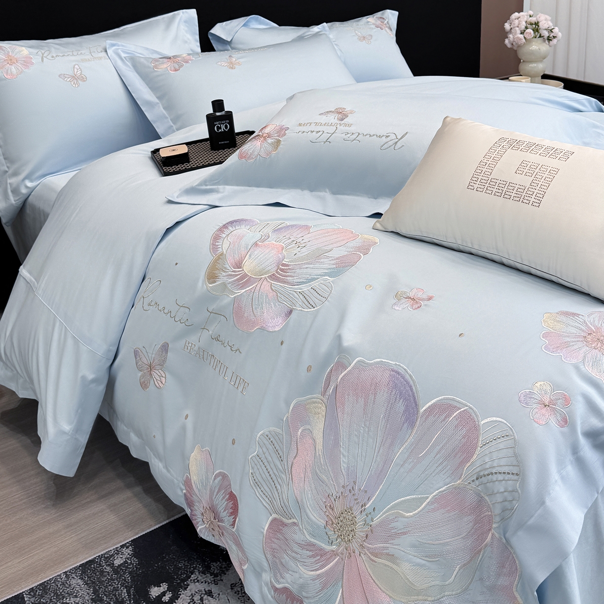 91家纺网 家纺一手货源 找家纺 家居1号家纺 2026新款50双股挚爱新疆长绒棉四件套 挚爱-晴蓝