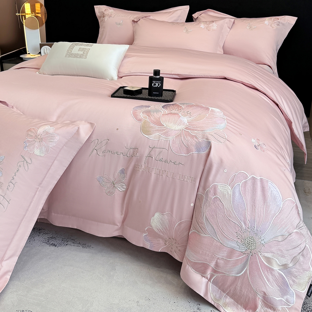 家居1号家纺 2026新款50双股挚爱新疆长绒棉四件套 挚爱-桃花粉