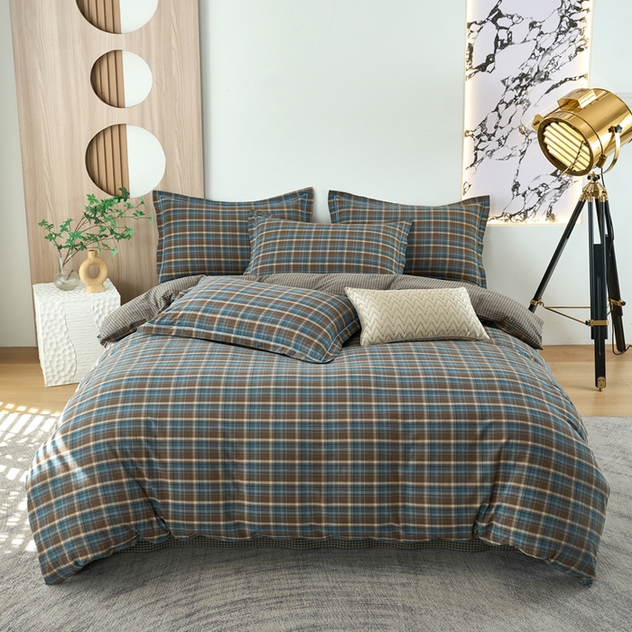 91家纺网 家纺一手货源 找家纺 （总）三沁家居 2025新款格子色织全棉水洗棉四件套直播爆款量大价优