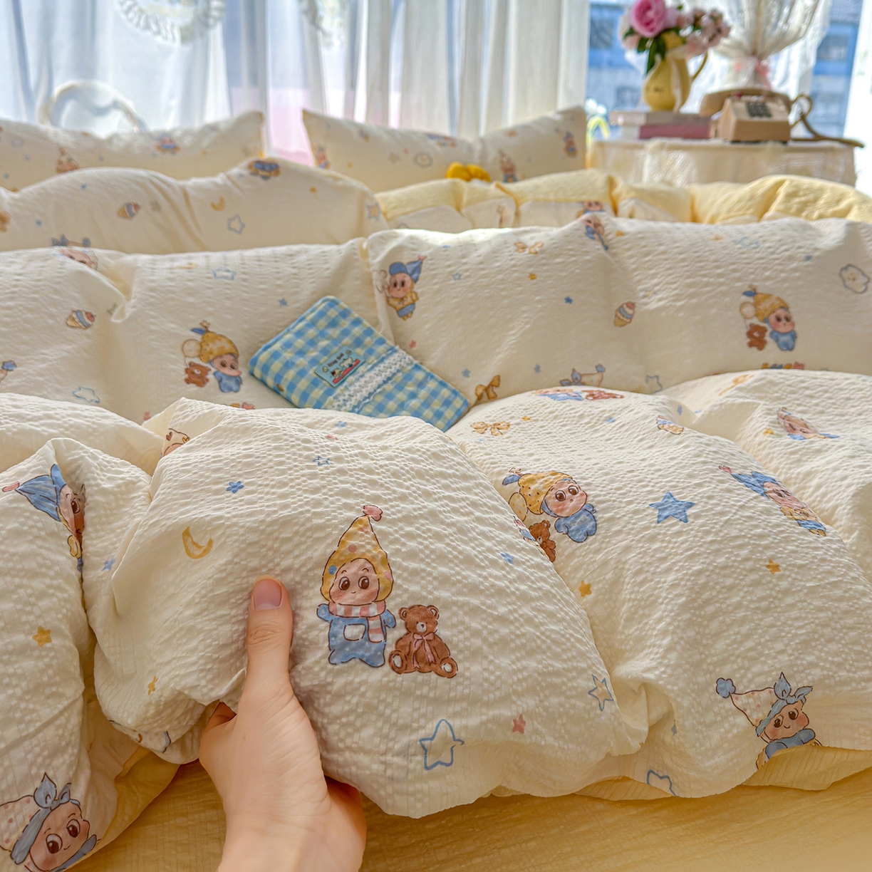 91家纺网 家纺一手货源 找家纺 （总）铺尚美家纺 2026春夏新品高克重A类泡芙纱泡泡皱皱纱四件套