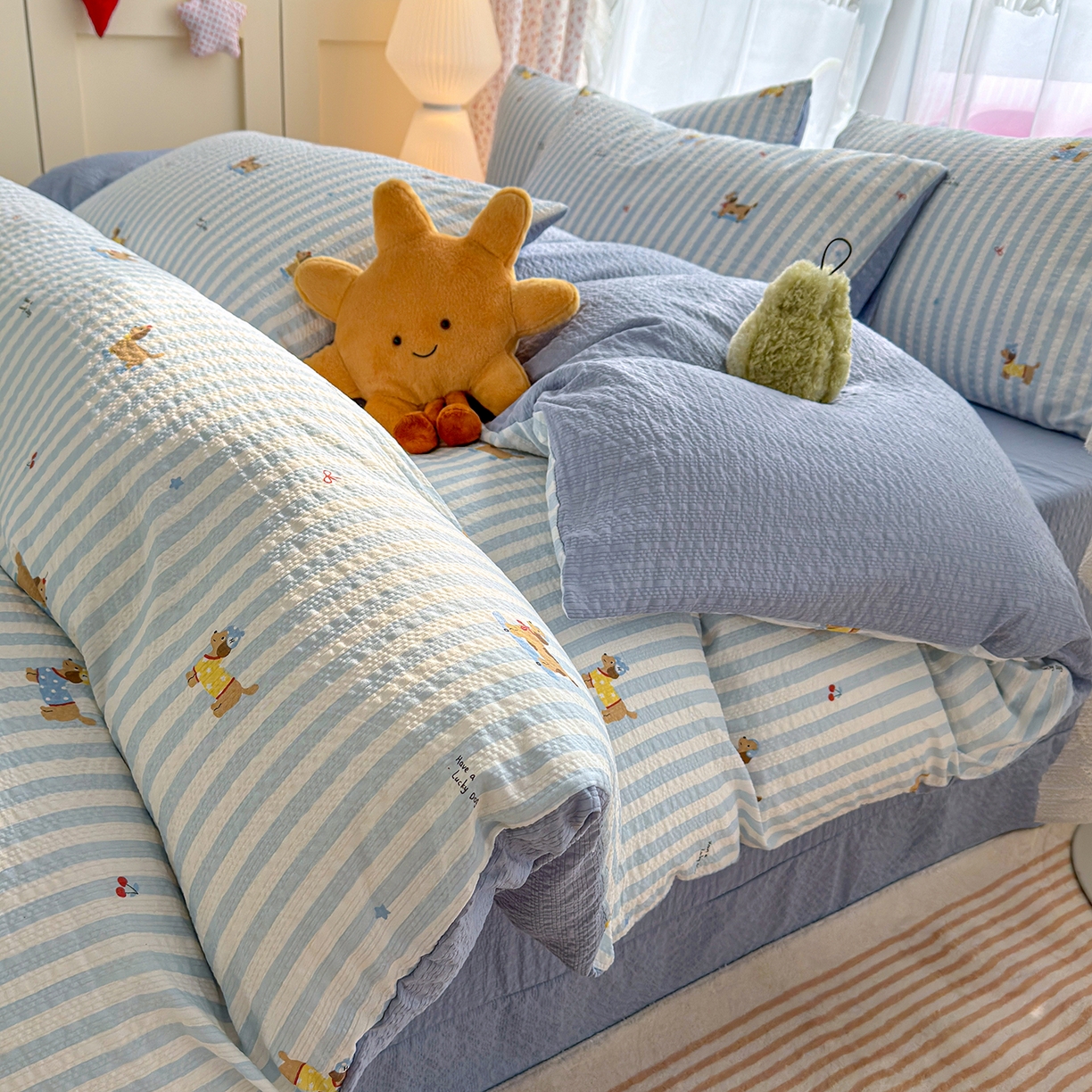 91家纺网 家纺一手货源 找家纺 （总）铺尚美家纺 2026春夏新品高克重A类泡芙纱泡泡皱皱纱四件套