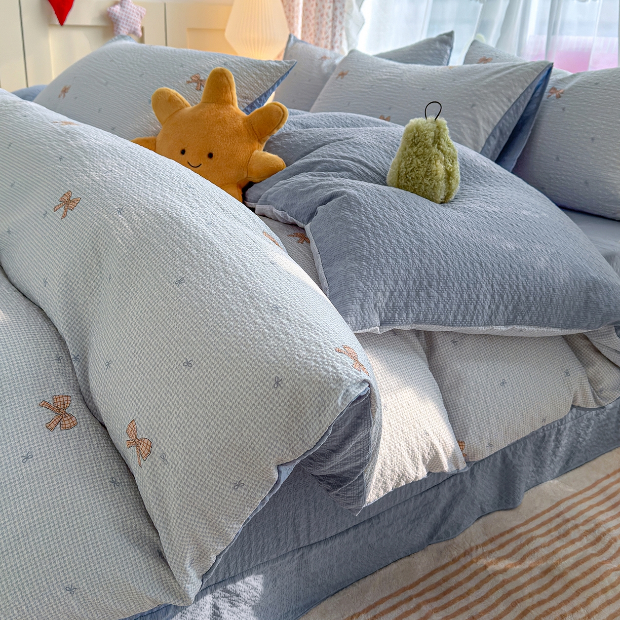 91家纺网 家纺一手货源 找家纺 （总）铺尚美家纺 2026春夏新品高克重A类泡芙纱泡泡皱皱纱四件套