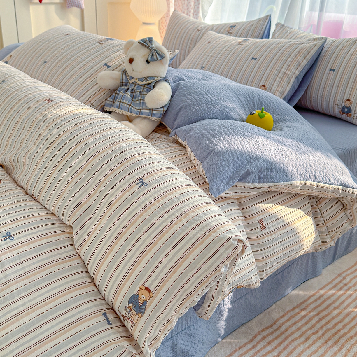 91家纺网 家纺一手货源 找家纺 （总）铺尚美家纺 2026春夏新品高克重A类泡芙纱泡泡皱皱纱四件套