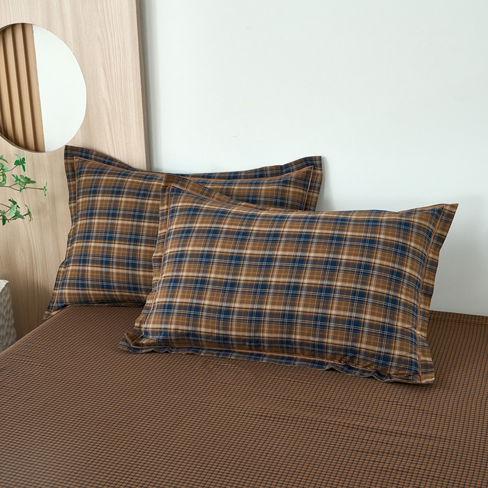 91家纺网 家纺一手货源 找家纺 三沁家居 2025新款格子色织全棉水洗棉四件套直播爆款量大价优 苏格兰咖